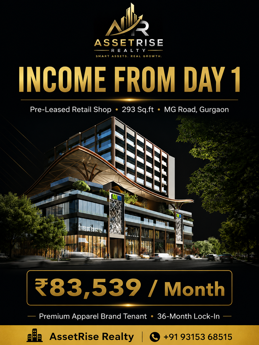Pre-Leased Retail Shop, 293 Sq.ft — M3M Jewel, MG Road, Gurgaon | Commercial Property