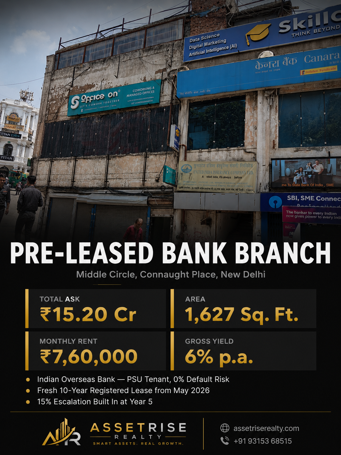 Pre-Leased Bank Branch — Connaught Place, New Delhi | Commercial Property