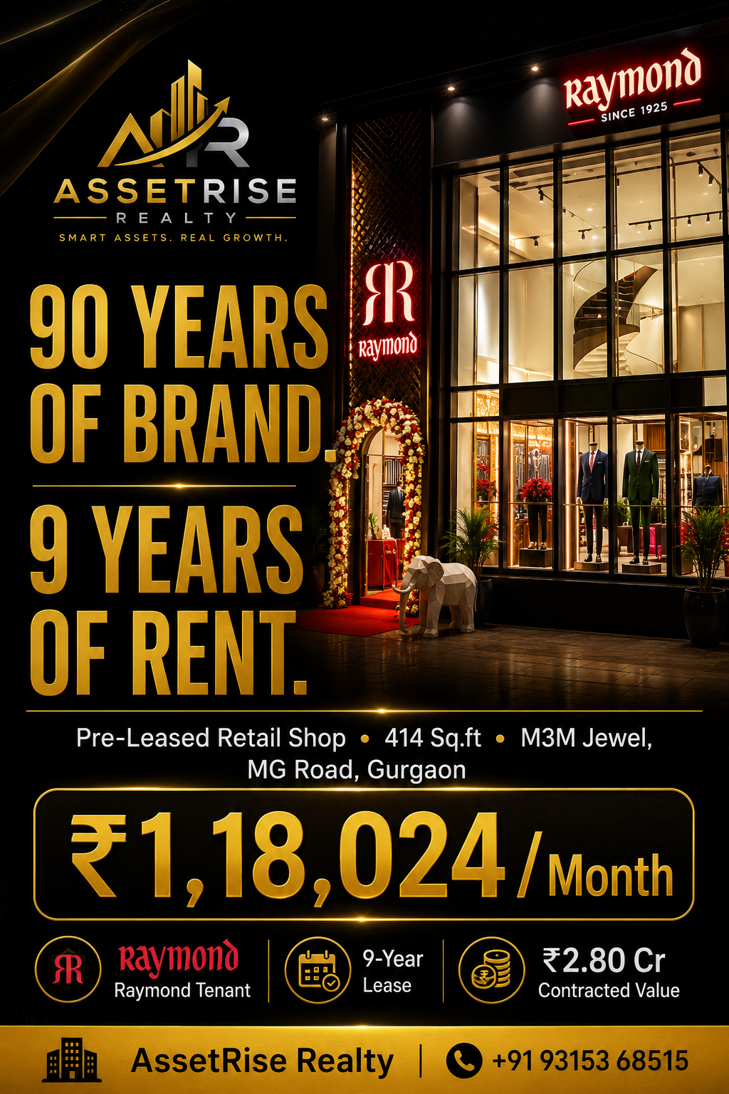 Pre-Leased Retail Shop — Raymond, MG Road, Gurgaon | Commercial Property