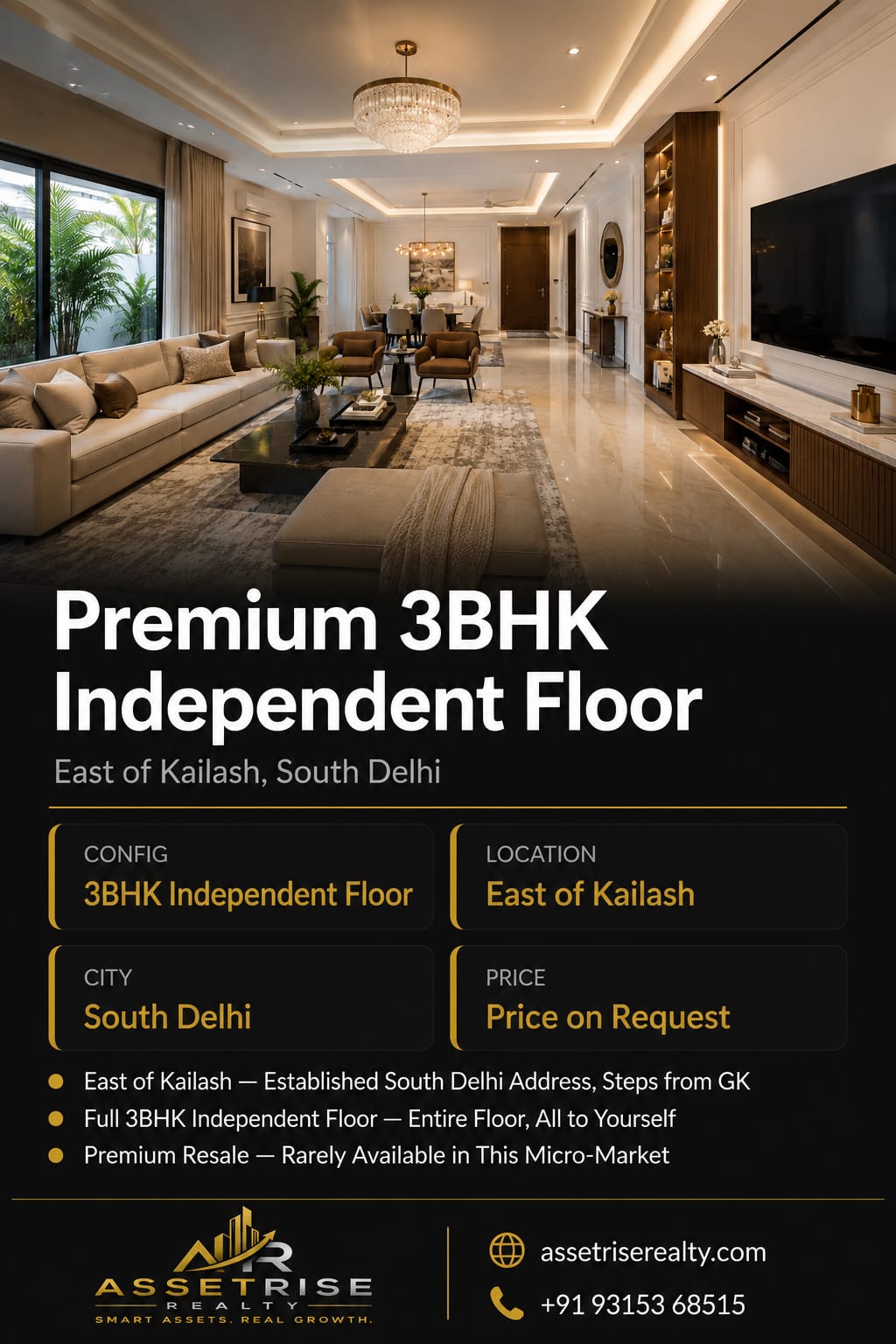 Premium 3BHK Independent Floor — East of Kailash, New Delhi | Residential Property